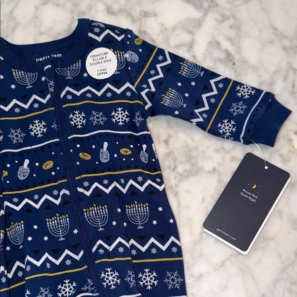 Petit Lem Blue Festive Patterned Footie